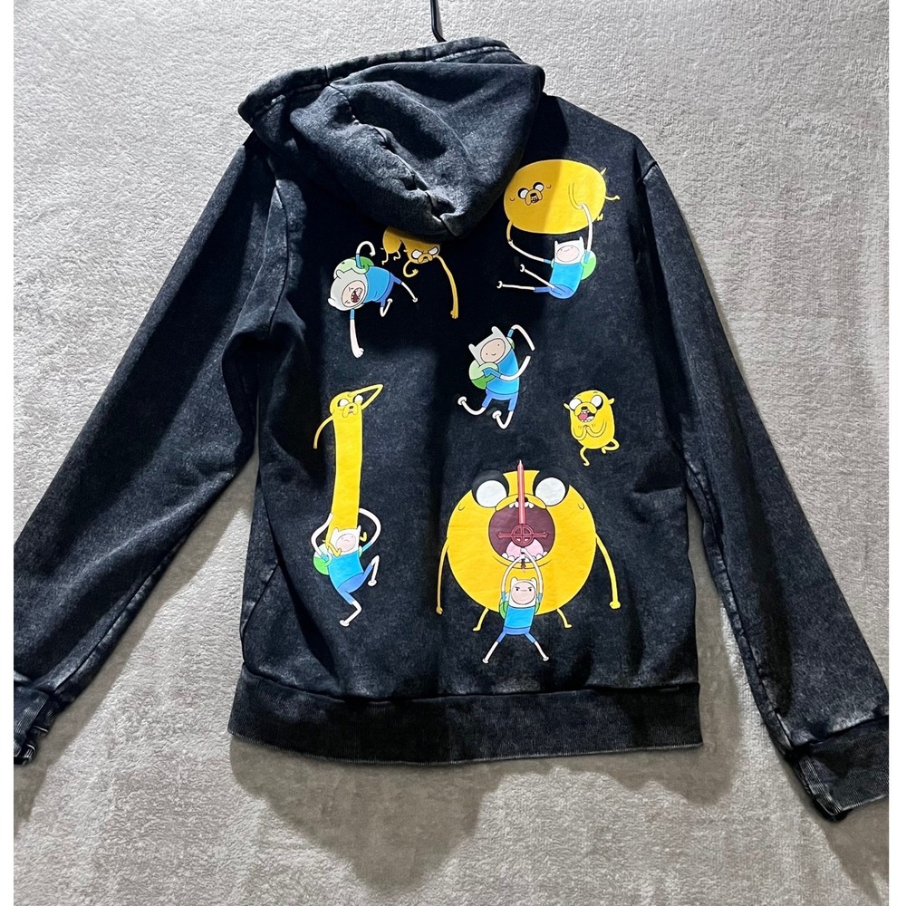 Hot Topic Adventure Time Hoodie Medium Acid Wash Finn Jake Cartoon Y2K Full Zip